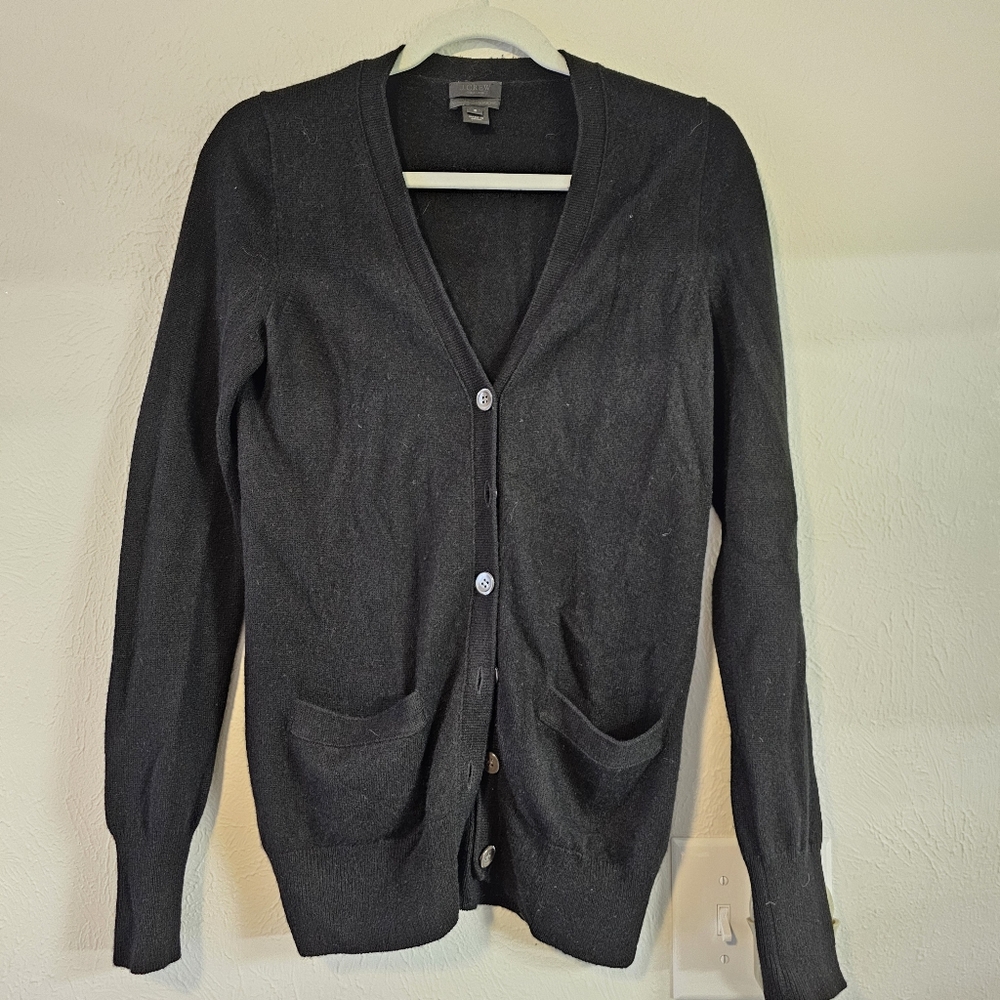 J. Crew black cashmere button front caridgan